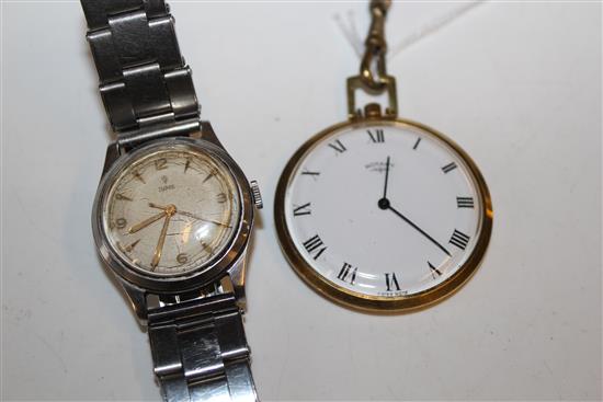 Rolex Tudor gents stainless steel wristwatch, c 1950 & a Rotary plated dress pocket watch on chain